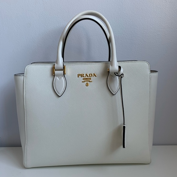 Prada Handbags - prada saffiano + soft c blanco purse (used once)